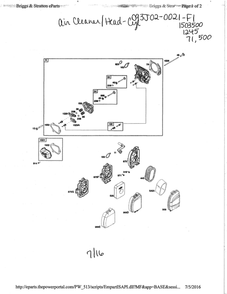 Air Cleaner/Head-Cylinder Diagram and Parts List for MFILESPROD3  Briggs and Stratton Engine